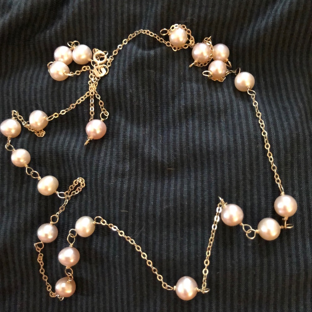 Cultured Freshwater Pearl Necklace 10k Gold Chain
